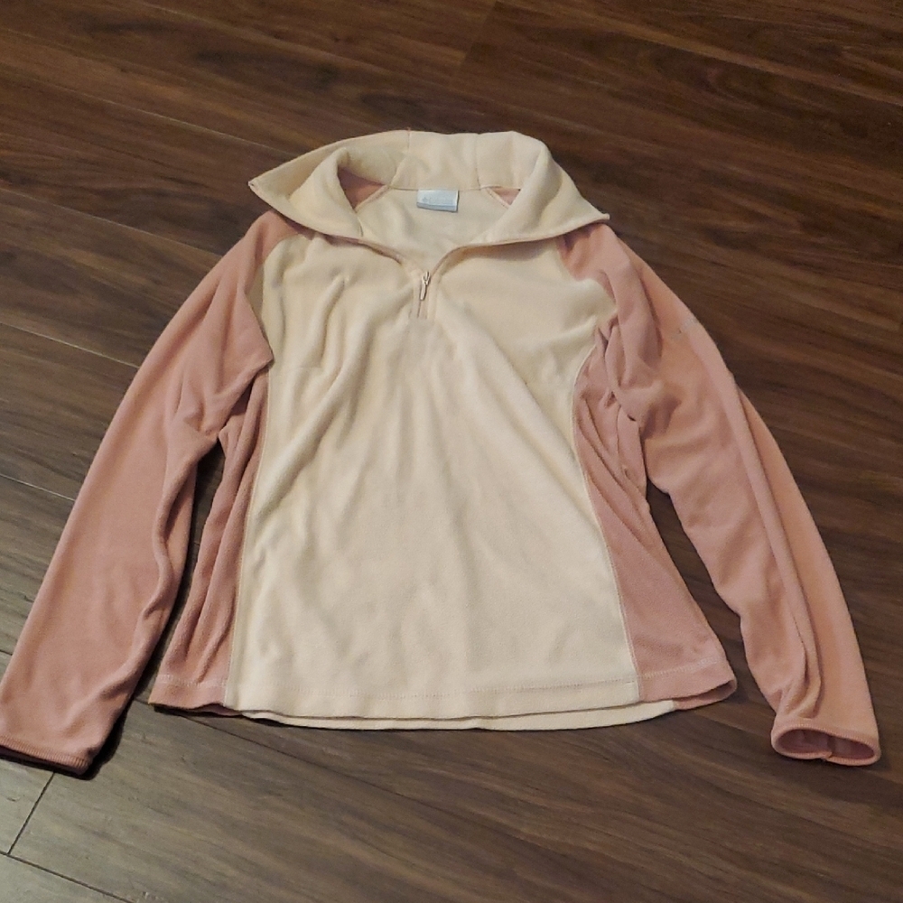 Columbia Women's Two-Tone Quarter Zip Sweatshirt - Cream and Pink